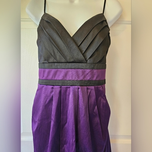 Trixxi Purple and‎ Black Satin Pleated Mini Dress With Pockets Bow Juniors Sz 9 - Picture 2 of 11